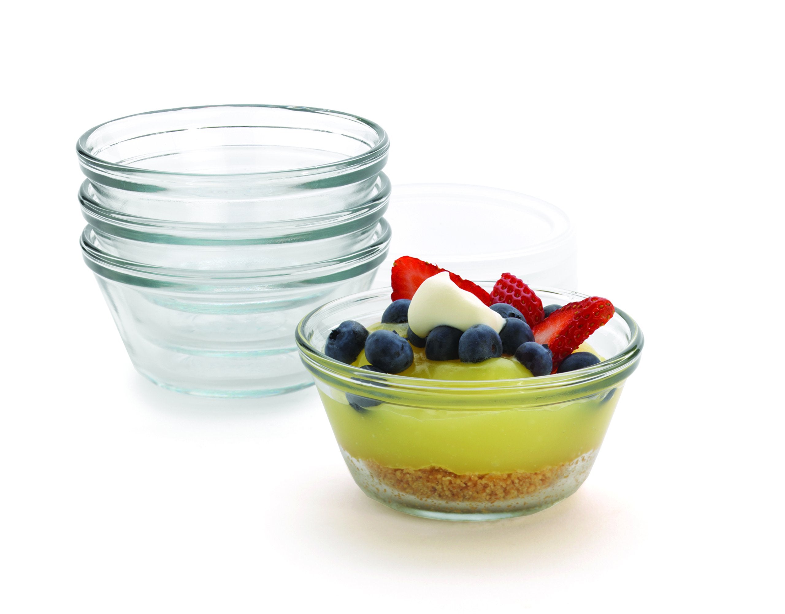 Anchor Hocking tazas natilla 6oz con tapas, cristal claro para postres.
