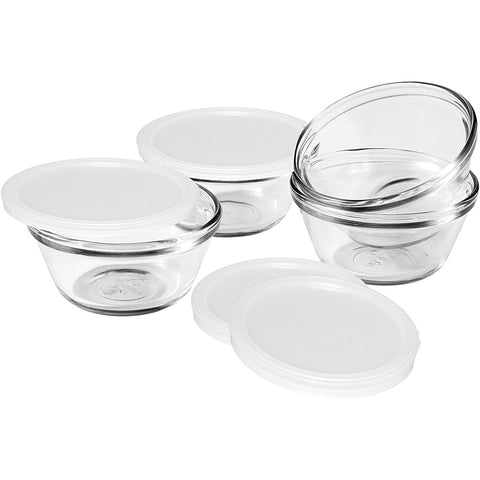 Anchor Hocking tazas natilla 6oz con tapas, ideales para porciones de postre.