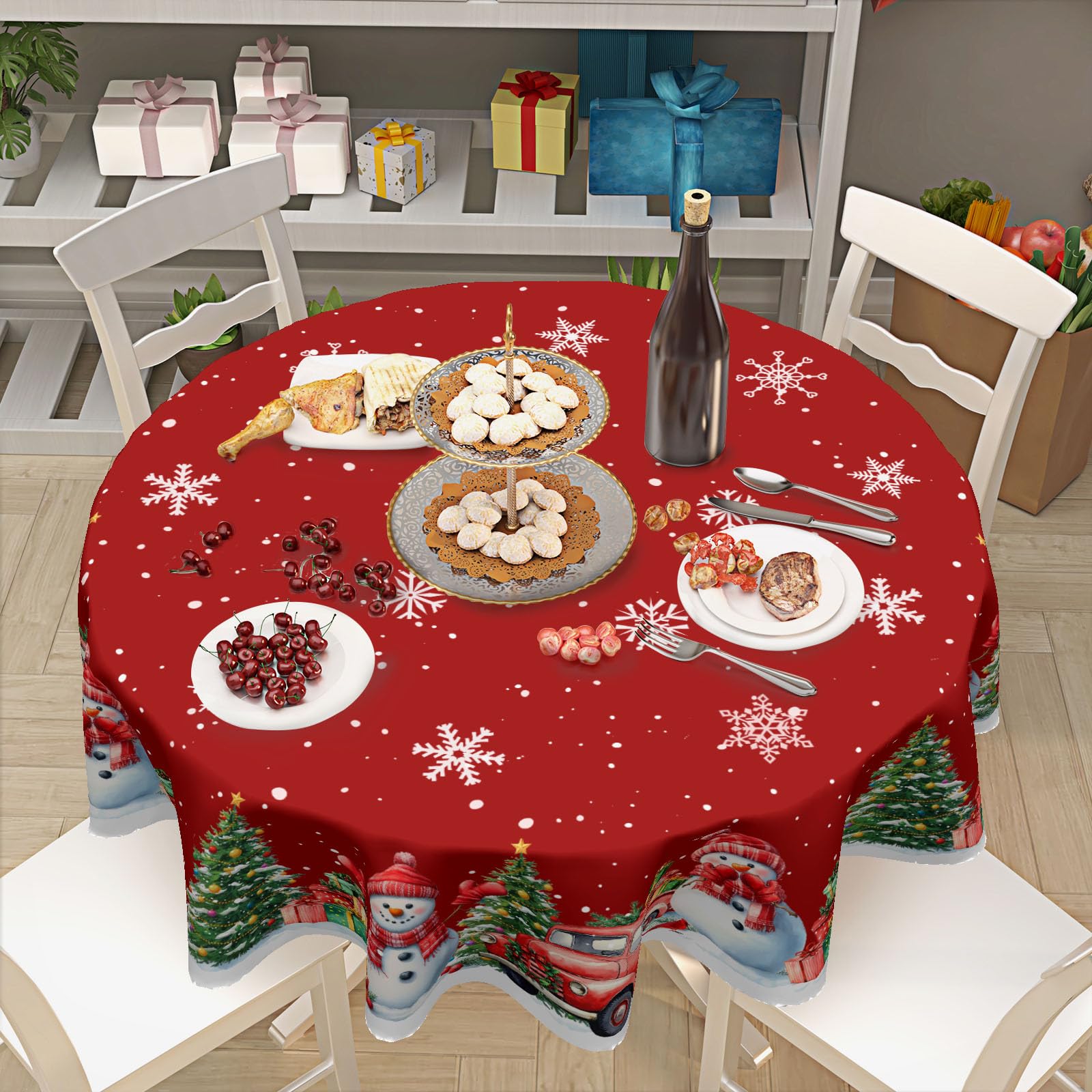 Ancordivo mantel navidad redondo diseño-llamativo para ambientar la mesa.