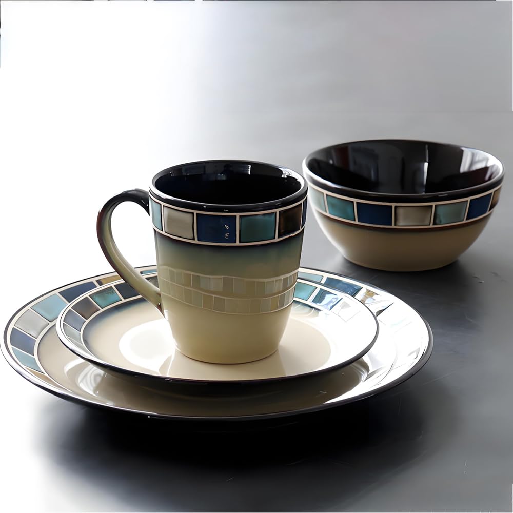 ANCYDPMI juego cerámico 4 piezas azul, conjunto elegante para mesa.