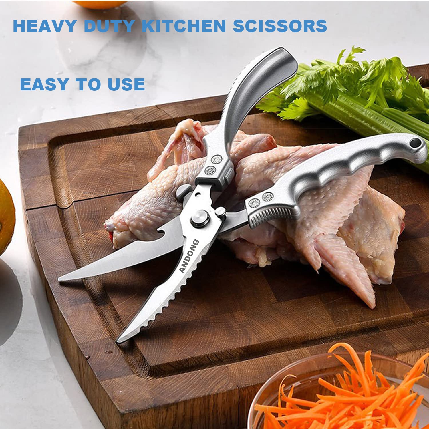 Tijeras ANDONG en funda de cuero, regalo práctico para cocineros.