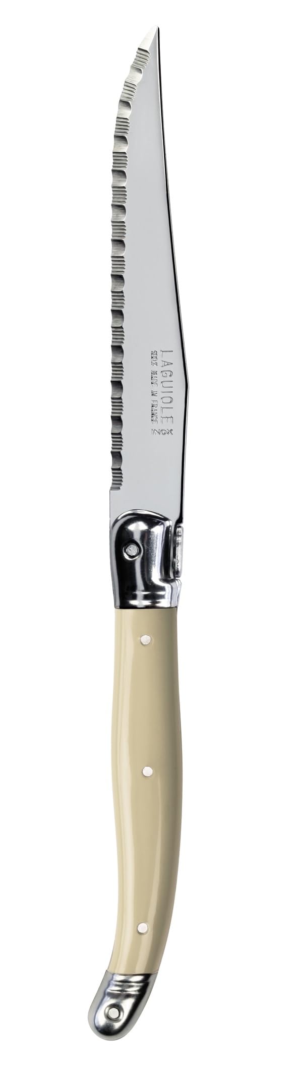 Detalle de mango marfil y resina en Andre Verdier Laguiole Debutant.