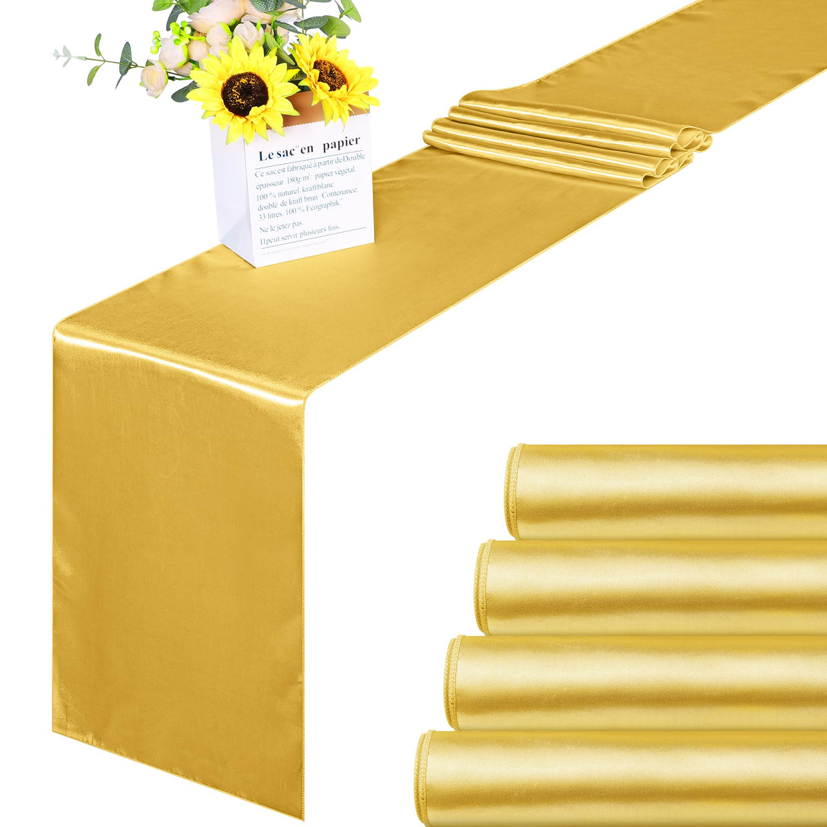 Aneco camino de mesa satin dorado 12x108, añade brillo elegante a la boda.
