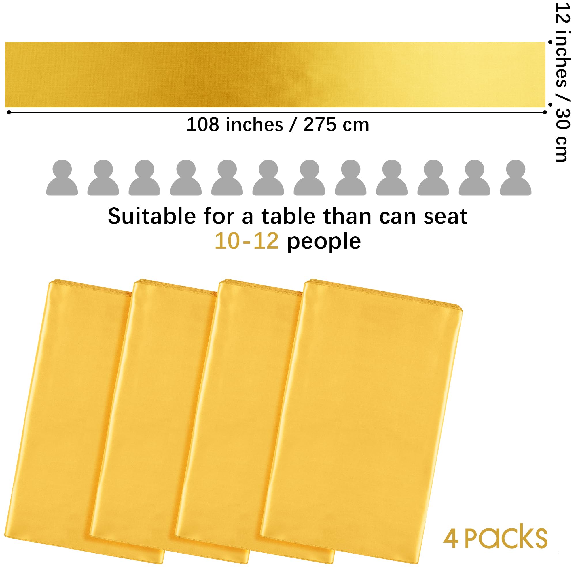 Aneco camino de mesa satin dorado, ideal para ambientar banquetes con toque sofisticado.