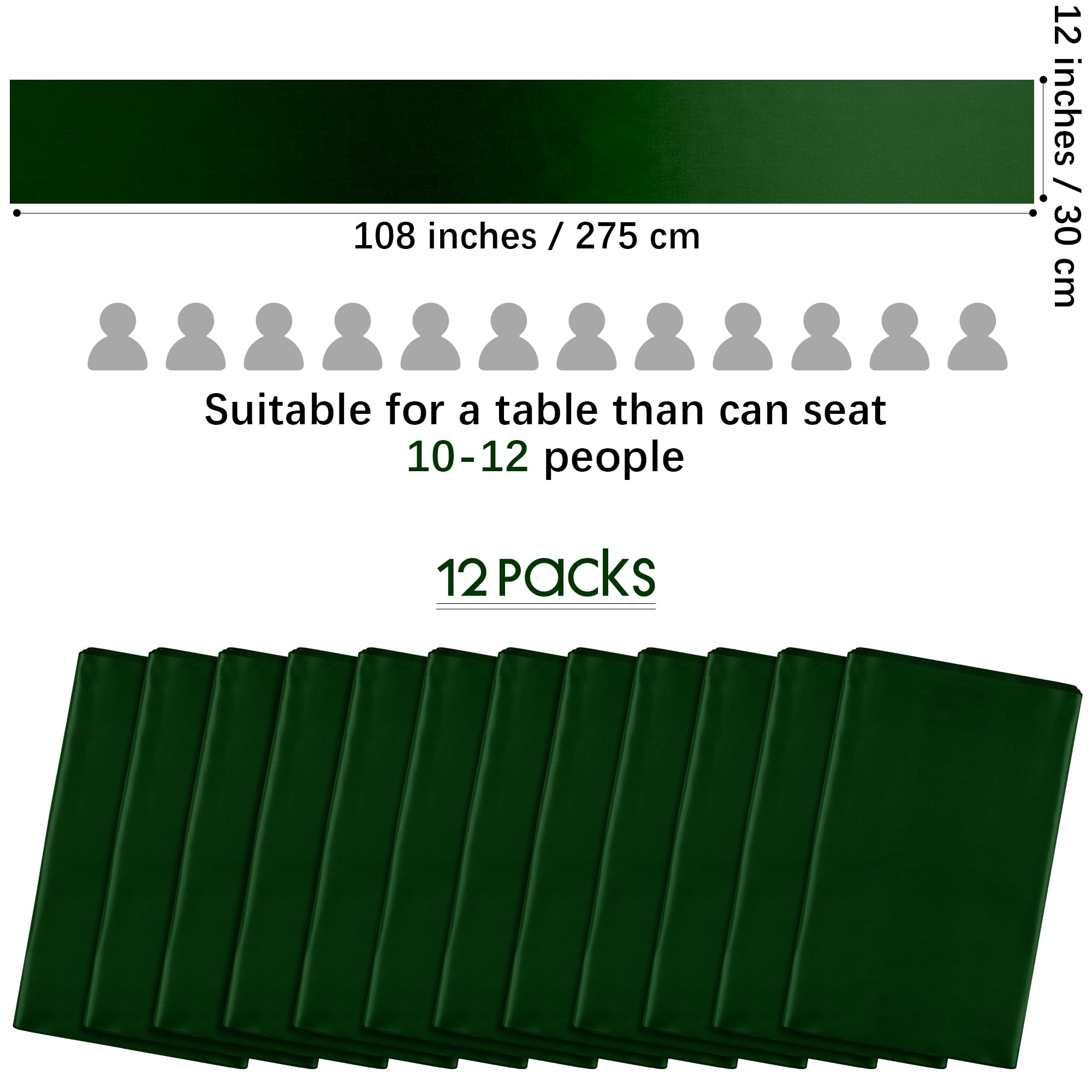Aneco camino de mesa satinado verde bosque, caída suave para una mesa impecable.