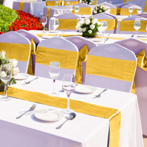 Aneco conjunto de cuatro caminos de mesa satin dorado, ideal para fiestas grandes.