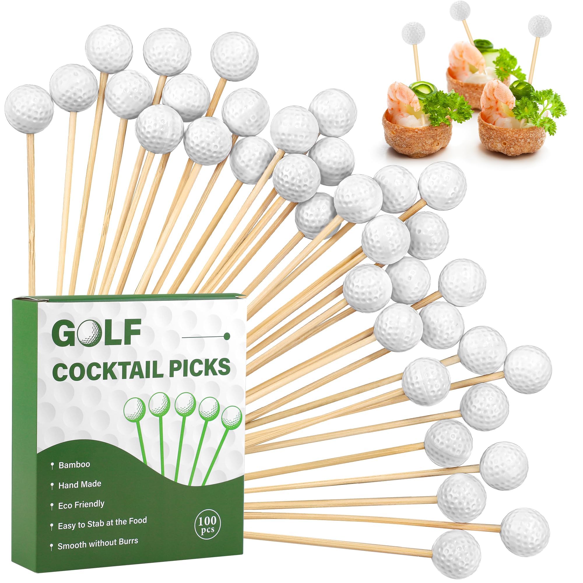 Aneco palillos de cóctel golf con presentación elegante para aperitivos.
