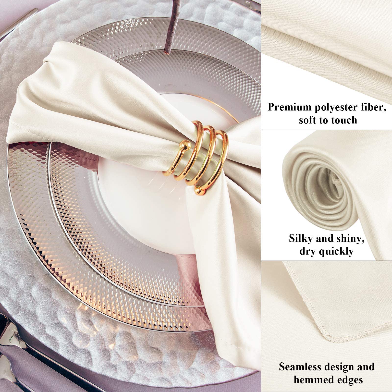 Aneco servilletas satin marfil con bordes finos, duraderas y fáciles de combinar.