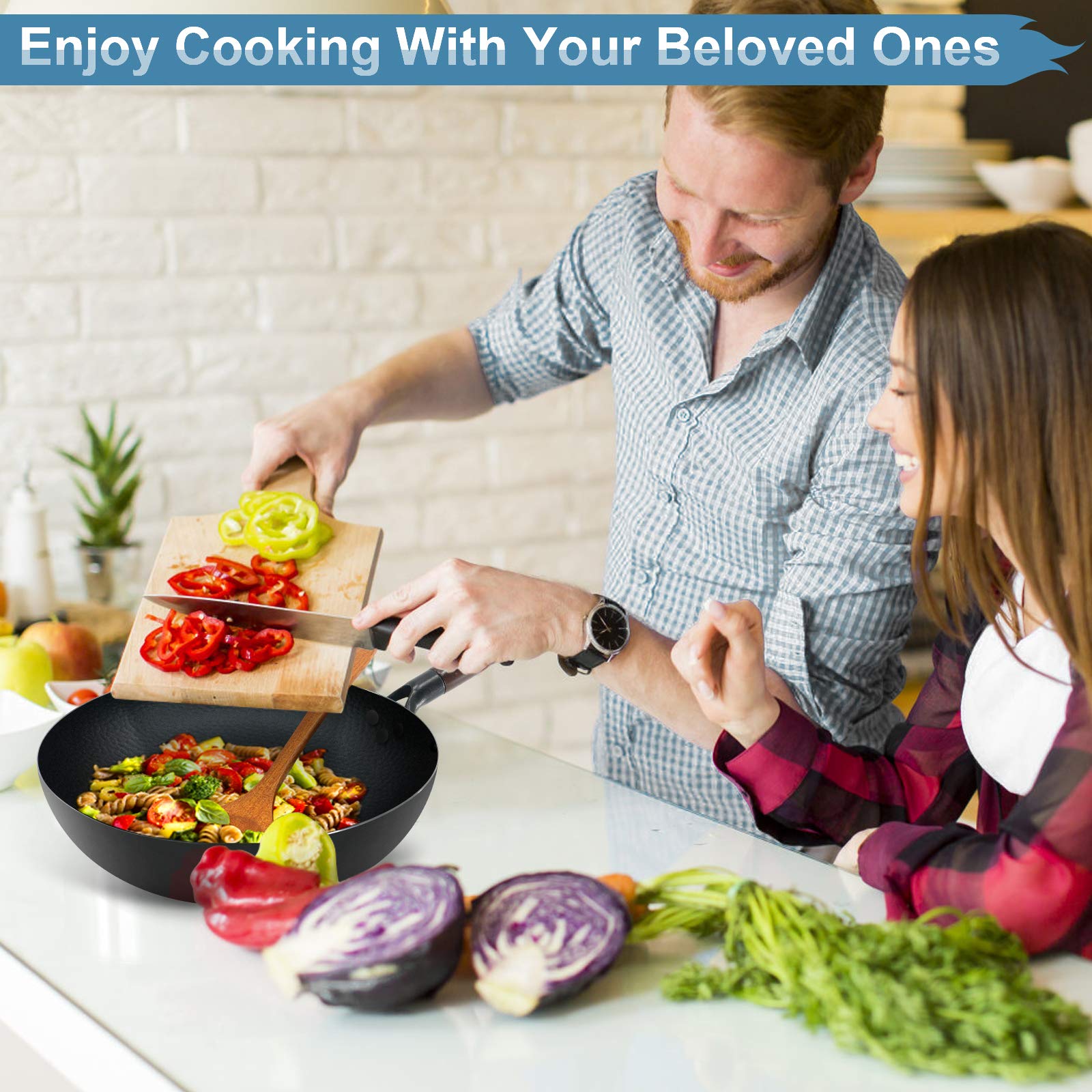 ANEDER conjunto wok de acero carbono para porciones familiares