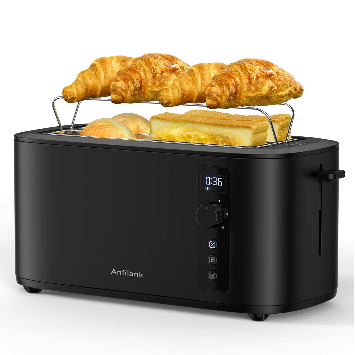 Anfilank Tostadora con cuatro rebanadas frente para desayunos rápidos