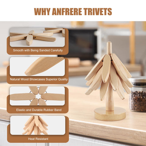 Anfrere trivet árbol madera: encaja tazas, cuencos y teteras.