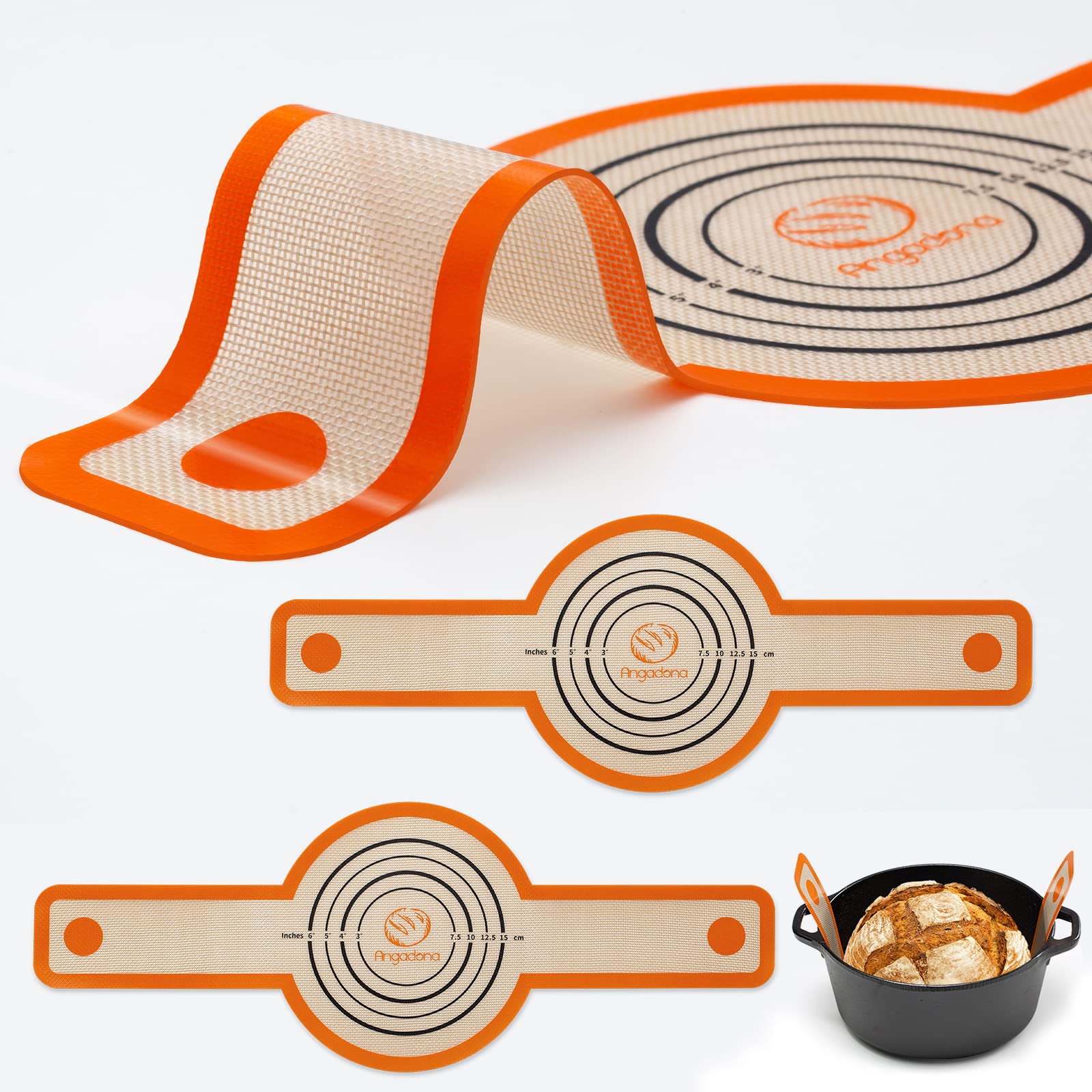 Angadona pala de silicona para horno holandés con asa larga para transferencia segura de masa.