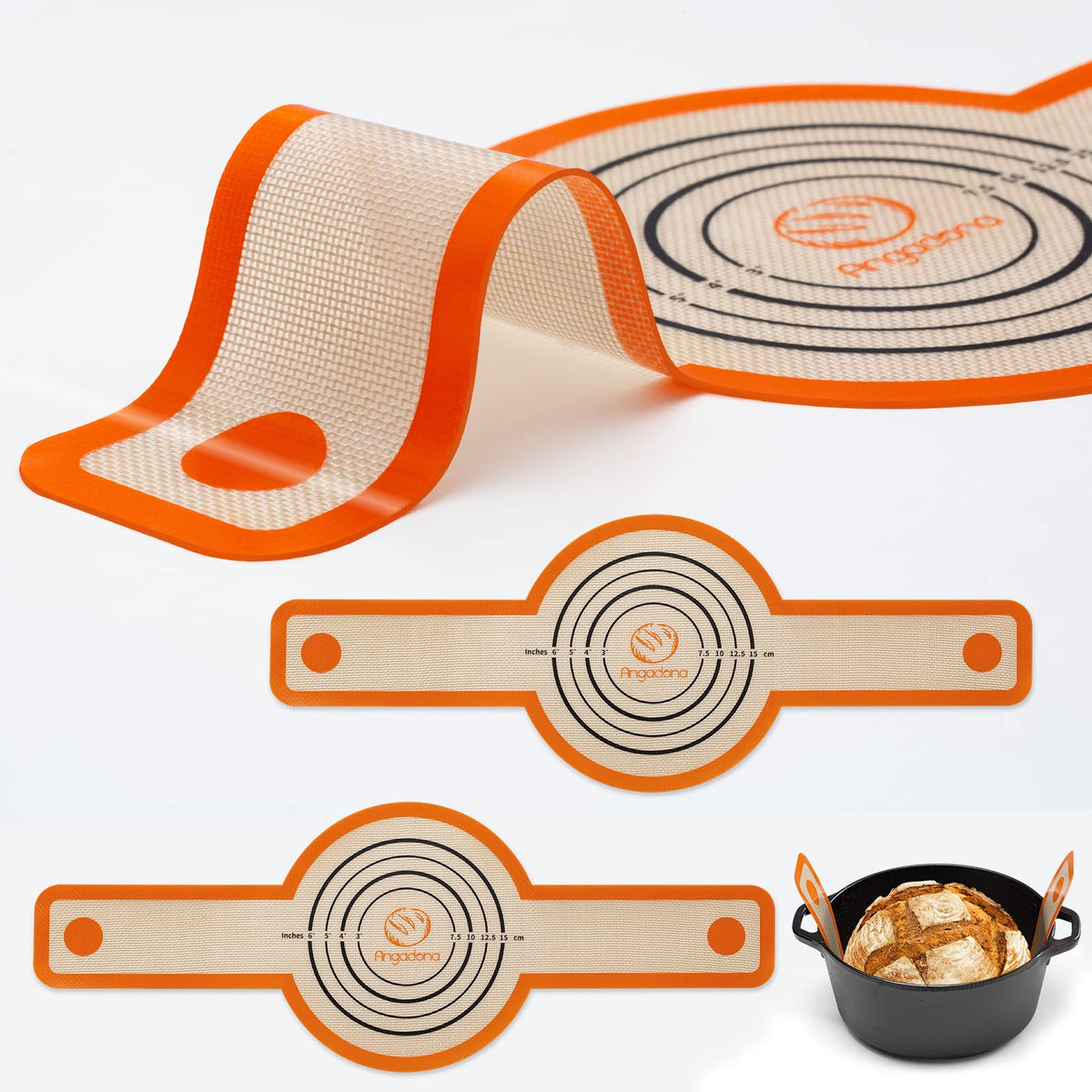 Angadona pala de silicona para horno holandés con asa larga para transferencia segura de masa.