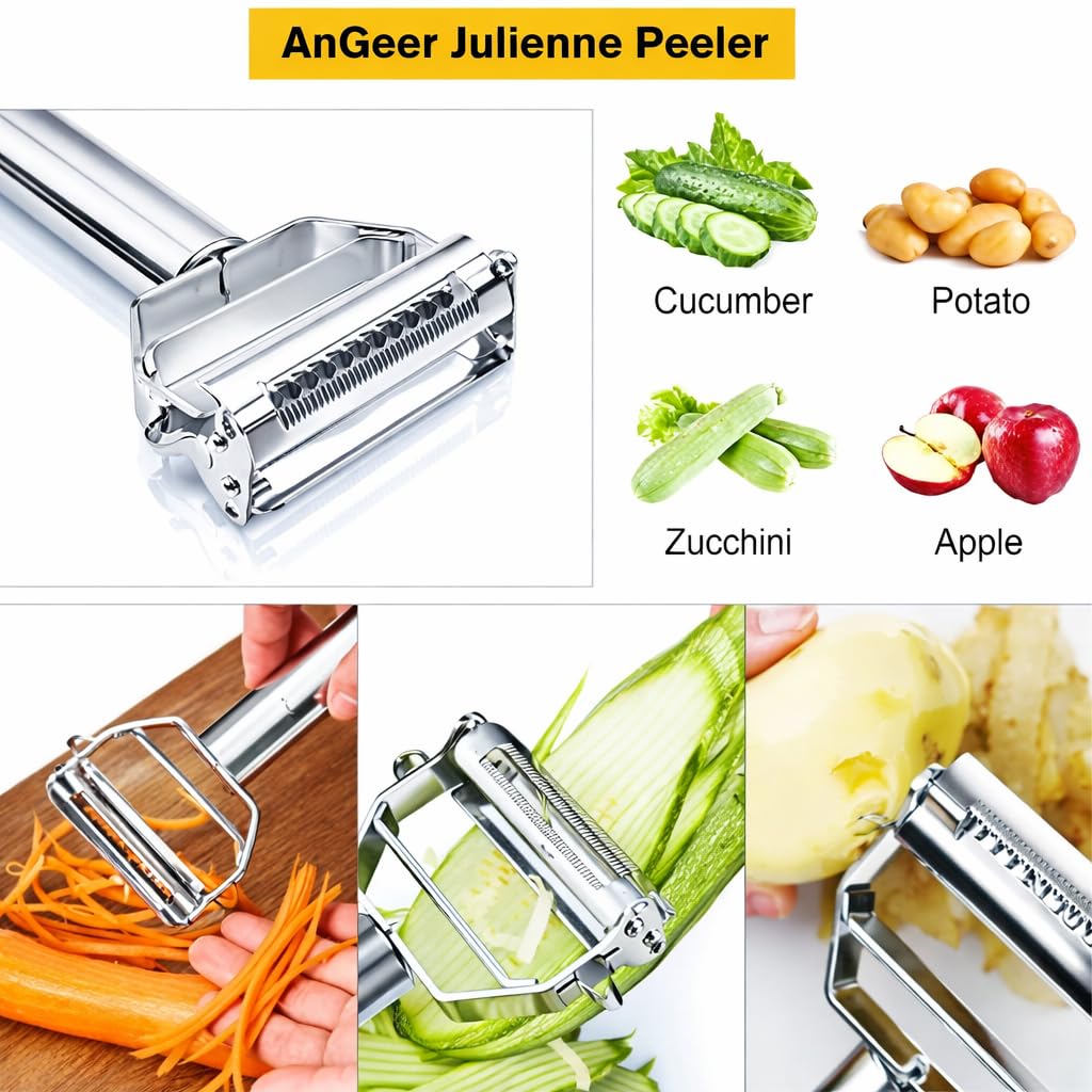 AnGeer pelador de dos hojas en acero inoxidable para uso duradero.