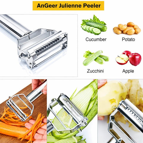 AnGeer pelador de dos hojas en acero inoxidable para uso duradero.