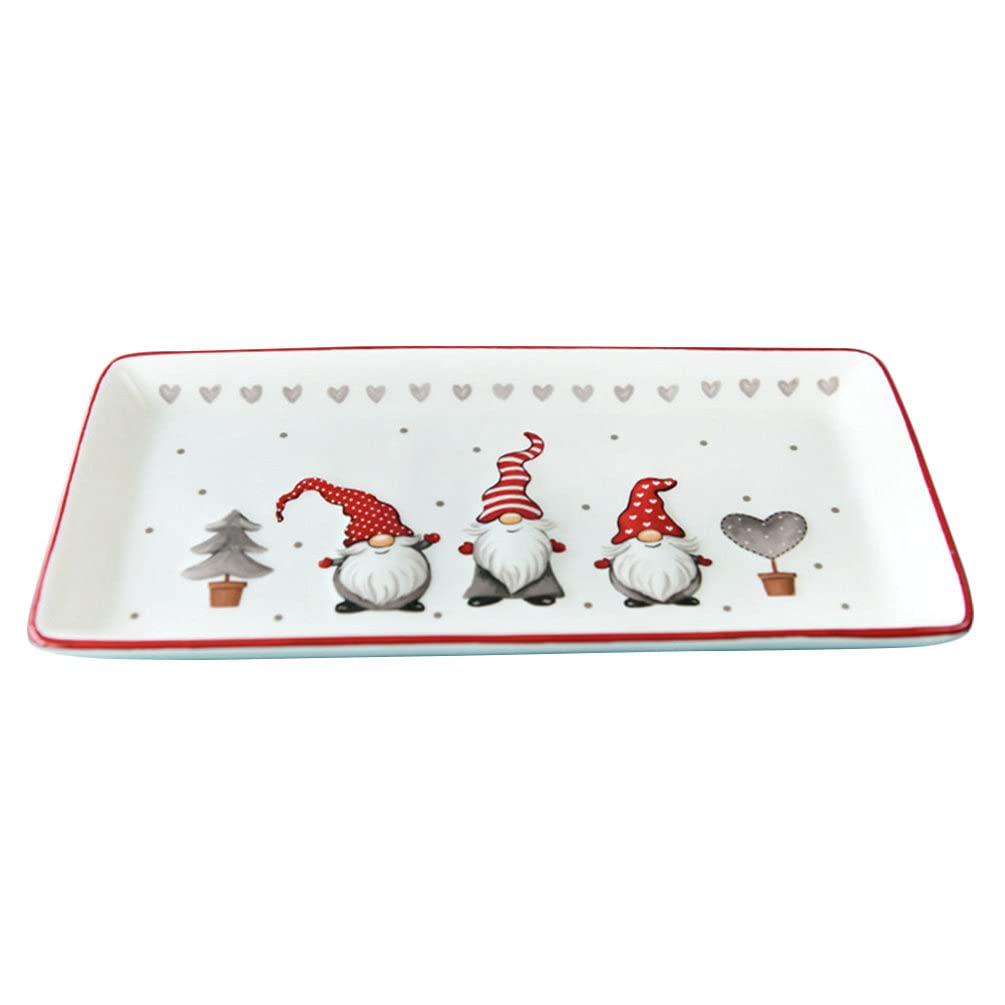 Angoily plato rectangular de porcelana con gnomos, ideal para presentaciones festivas