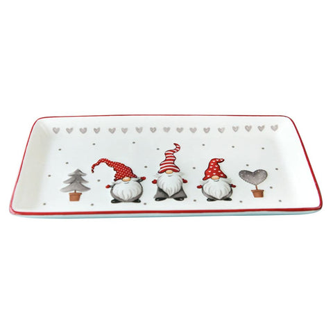 Angoily plato rectangular de porcelana con gnomos, ideal para presentaciones festivas