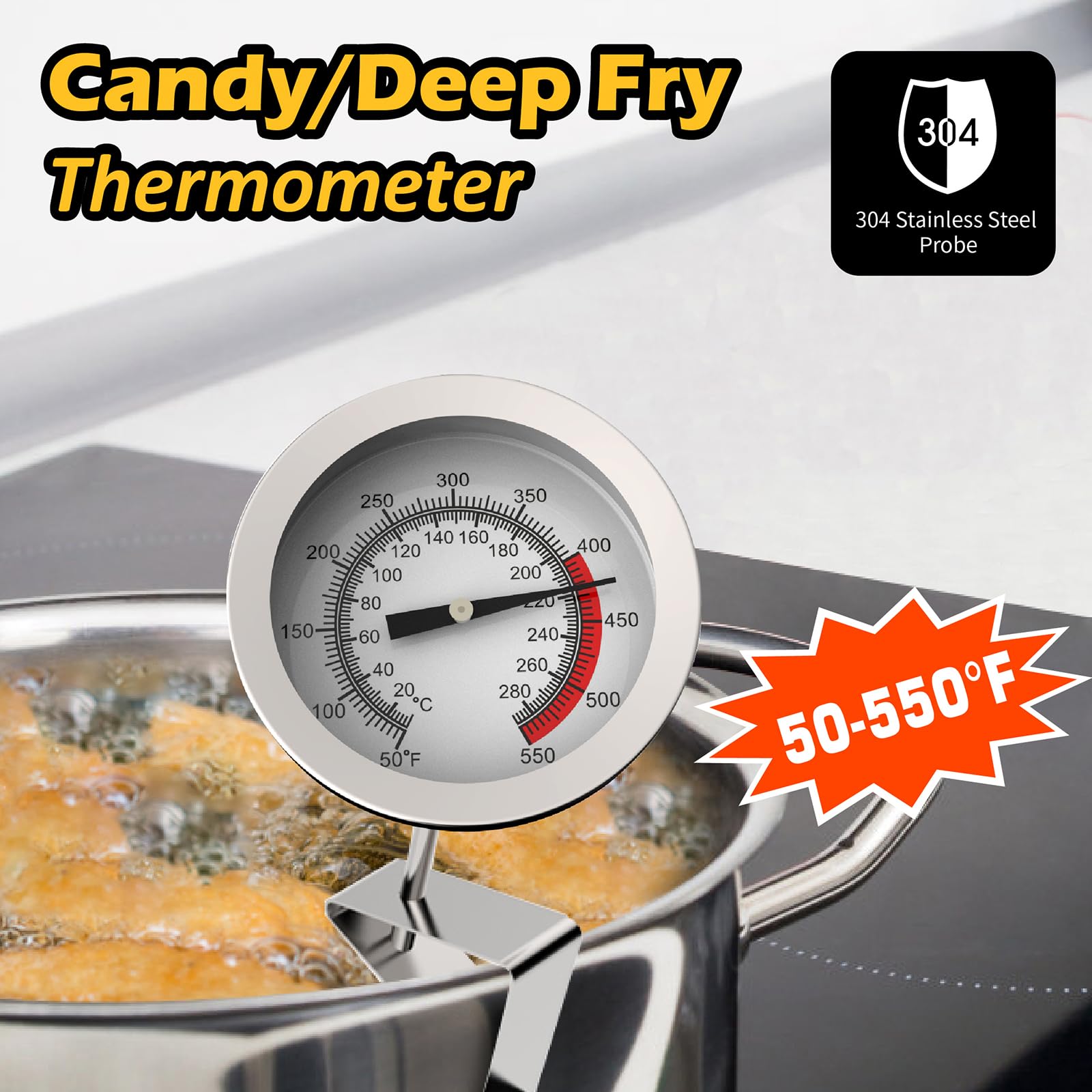Termómetro Anicooking de acero inoxidable con sonda de 8 pulgadas para cocina.