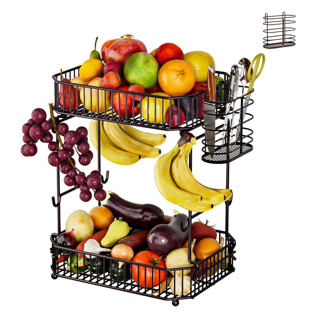 ANJUBAN bandeja de fruta doble capa con ventilación para encimera