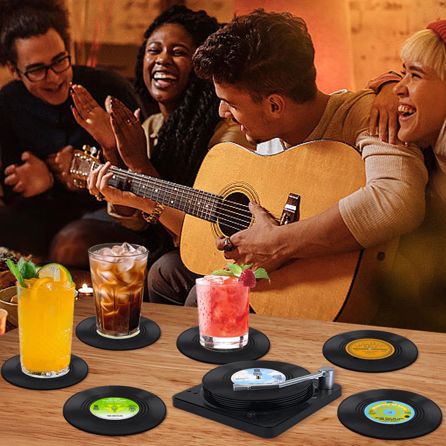 Ankzon disco vinilo con surcos, diseño llamativo para la mesa.