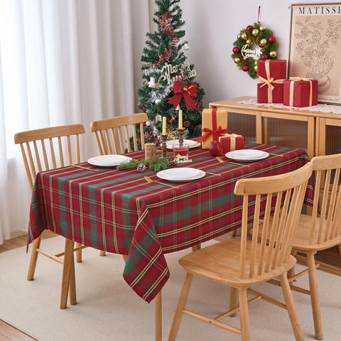Mantel Anlass Navidad rectangular 132x178 cm, rojo y verde, ideal para cenas sin derrames.