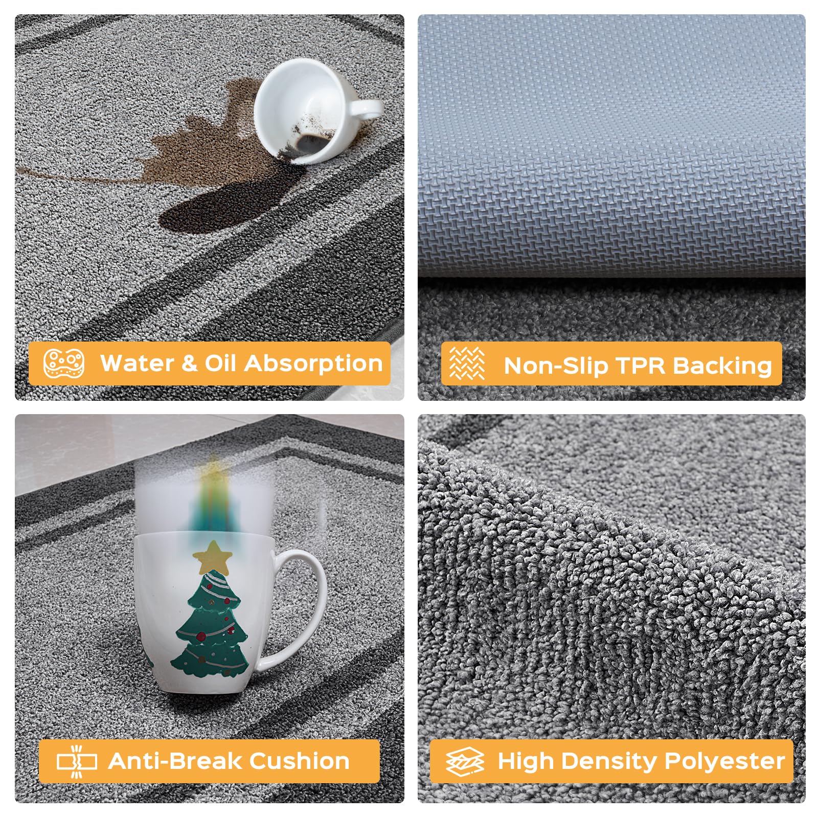 Alfombra de cocina con microfibras absorbentes para derrames.