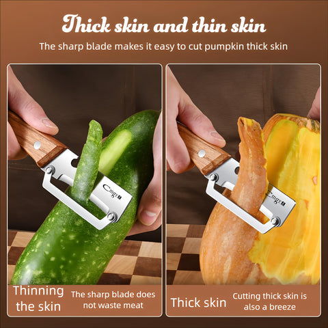 ANMIOU pelador, mango de madera ergonómico para un agarre cómodo.