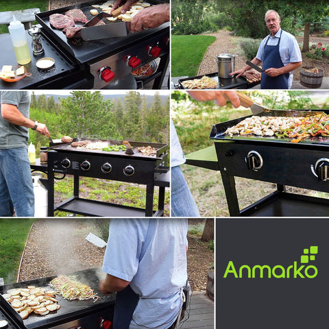 Juego de espátulas Anmarko para parrilla y plancha en uso al aire libre