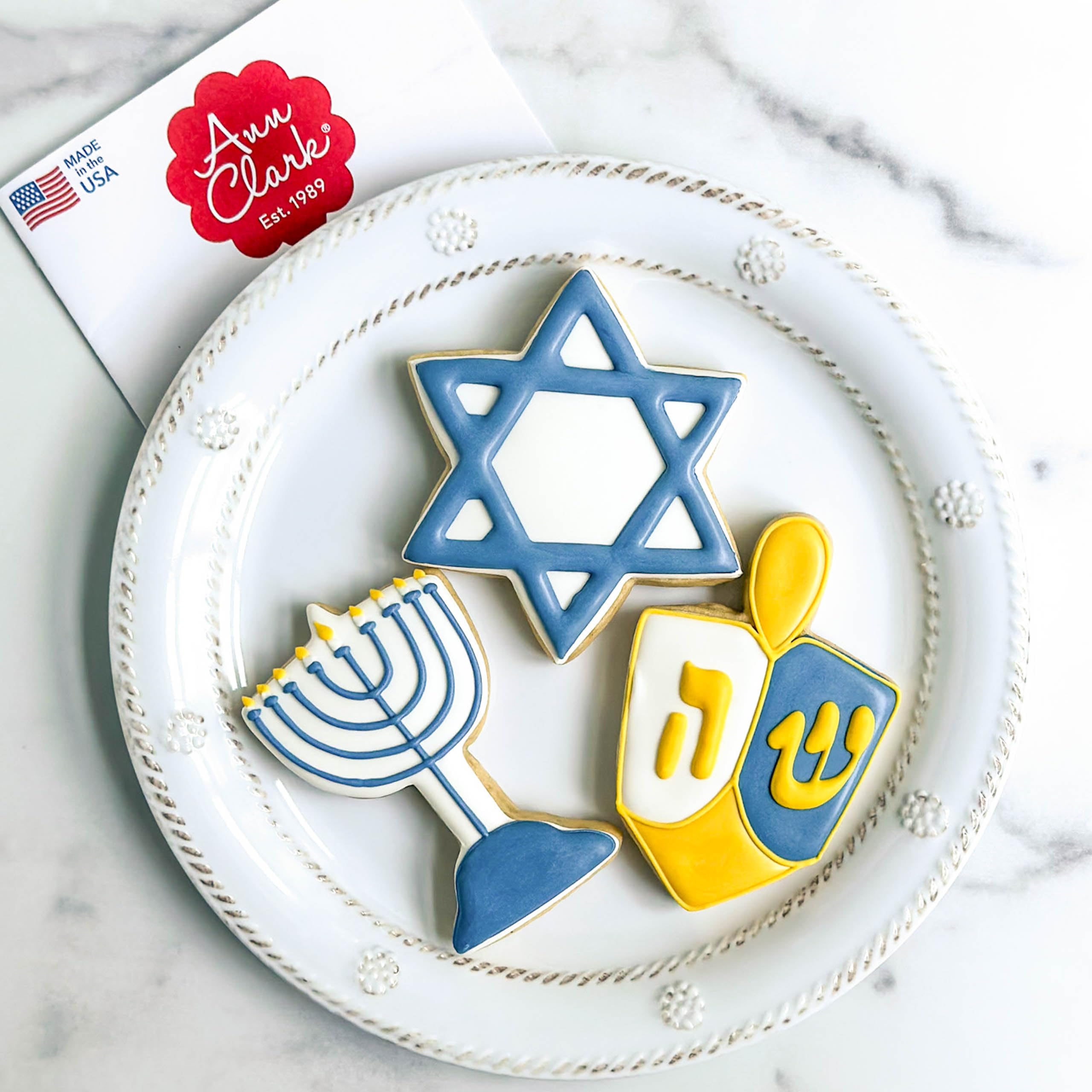Cortadores Ann Clark Hanuka dreidel, ideales para galletas festivas.