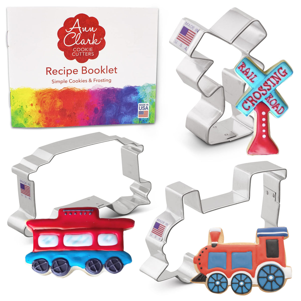 Cortador Ann Clark tren motor para galletas, ideal para decoraciones temáticas.