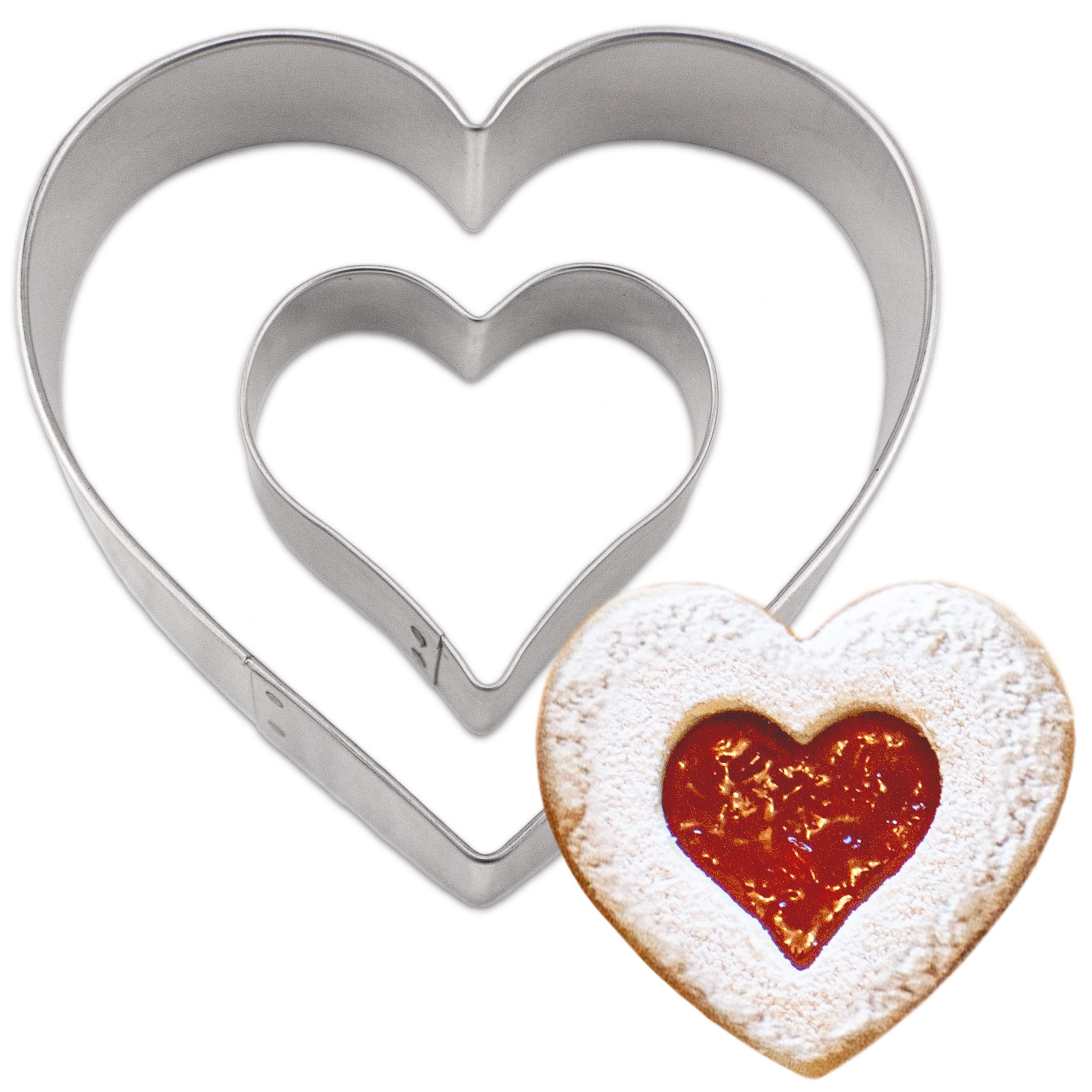 Cortadores Linzer en forma de corazón, ideal para mermelada.
