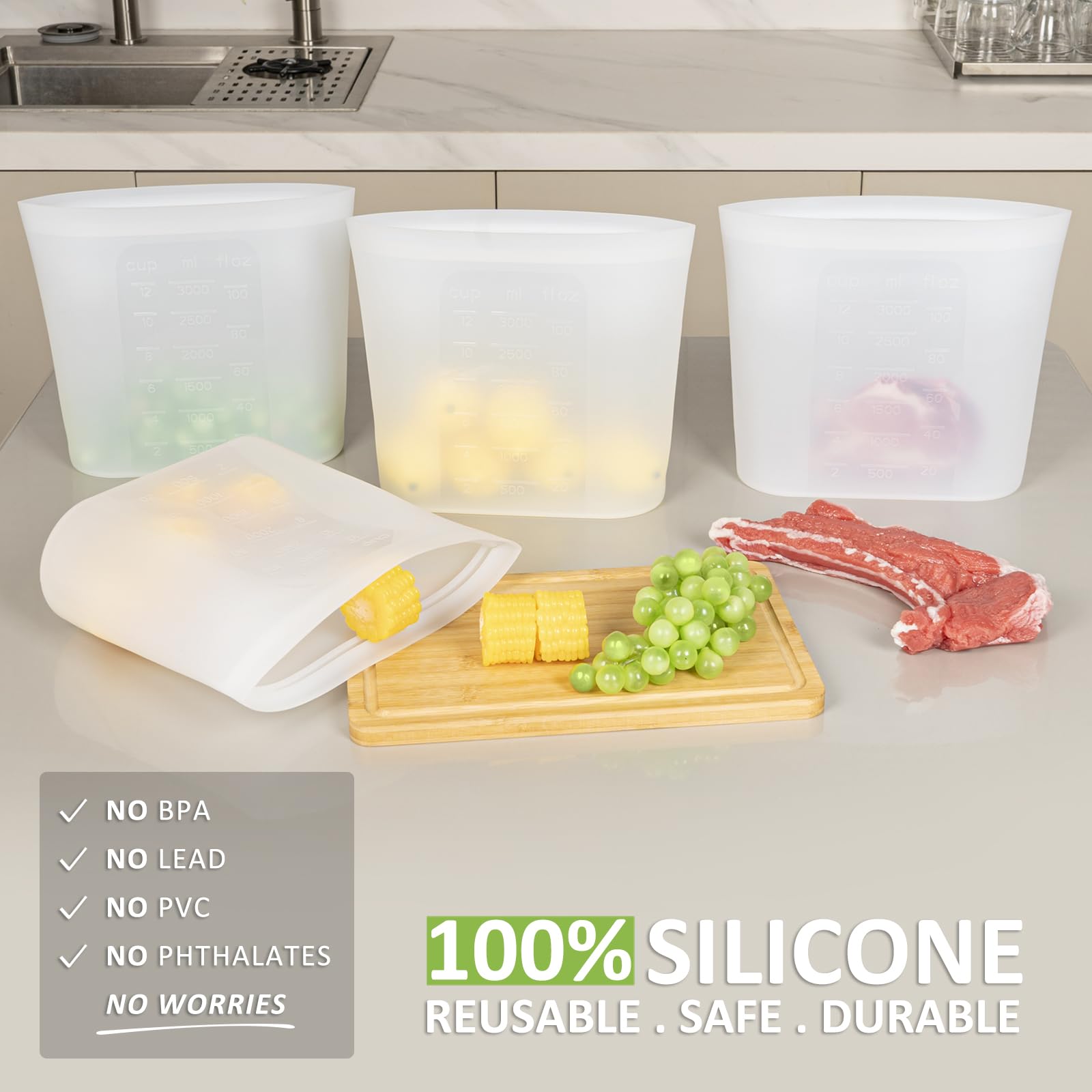 Bolsas Annaklin silicona, detalle cierre hermético para sellado fácil
