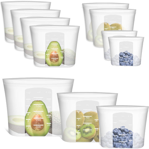 Bolsas Annaklin de silicona con cierre zip para almacenamiento seguro de alimentos.