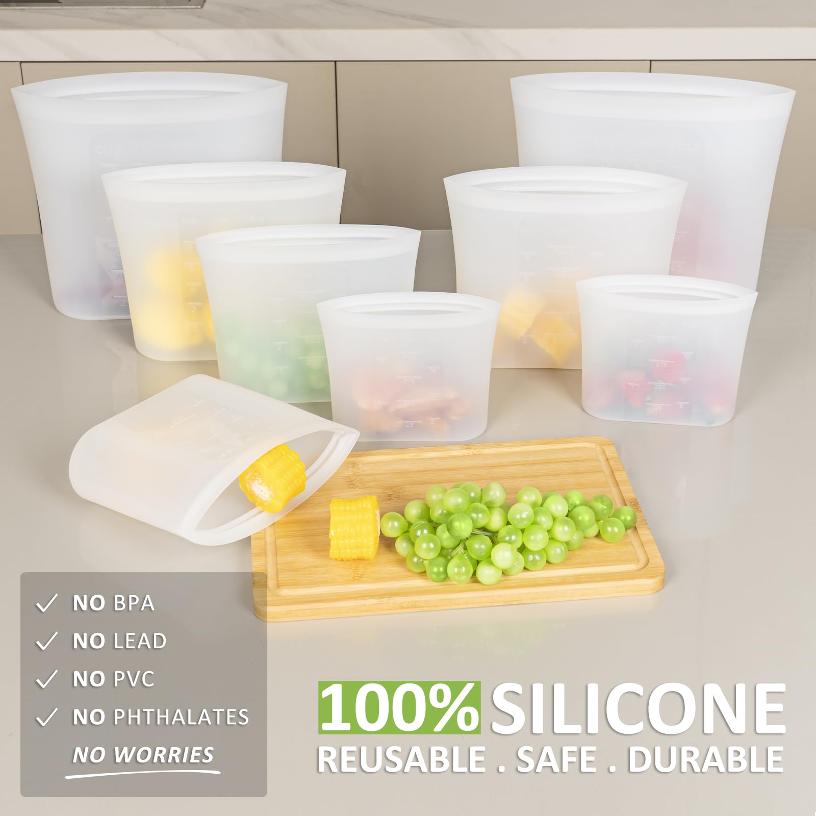 Bolsas extra grandes Annaklin de silicona 3000 ml para porciones grandes.