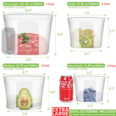 Bolsas medianas Annaklin de silicona 1500 ml para sobras diarias.