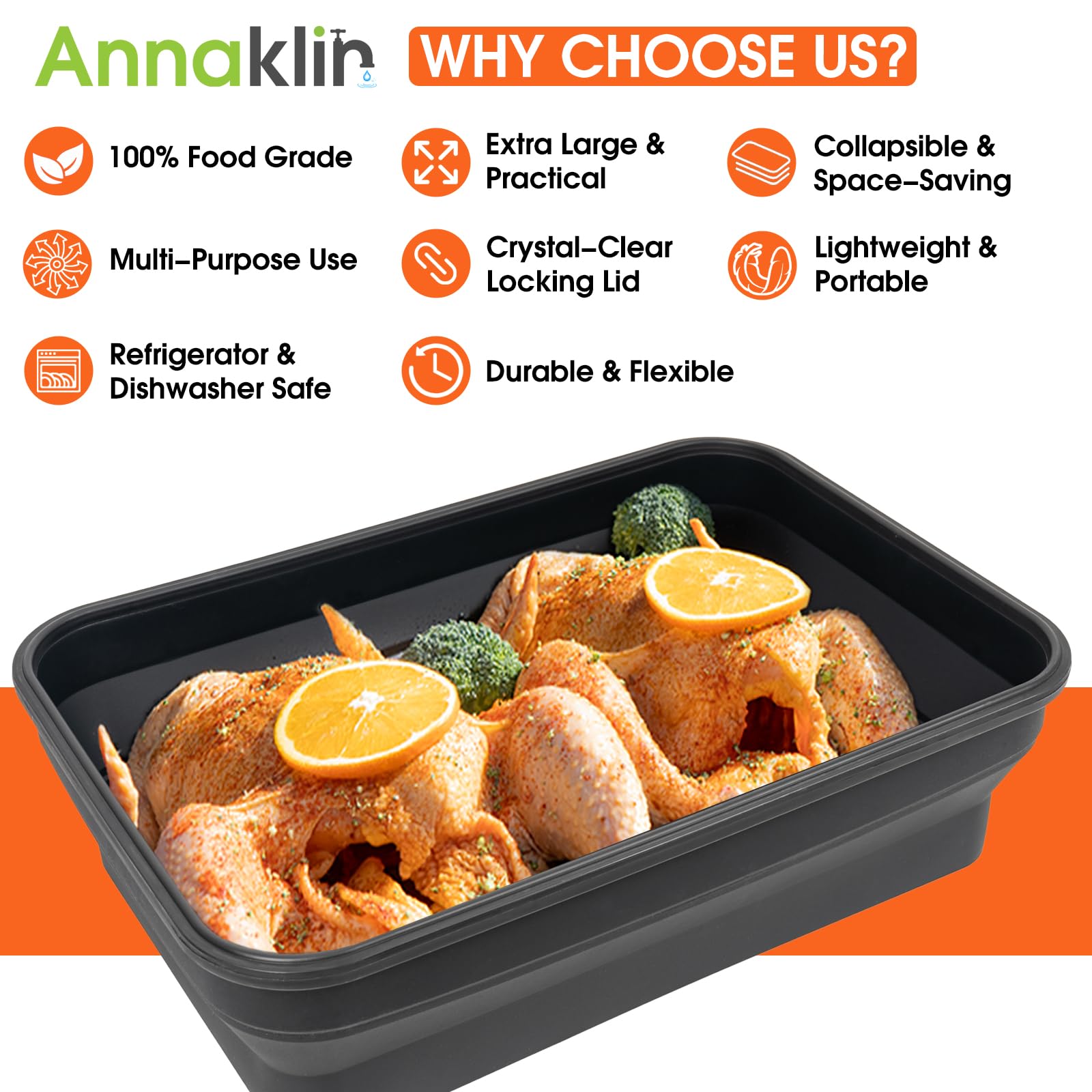 Capacidad 10 L de Annaklin, ideal para marinar grandes porciones.