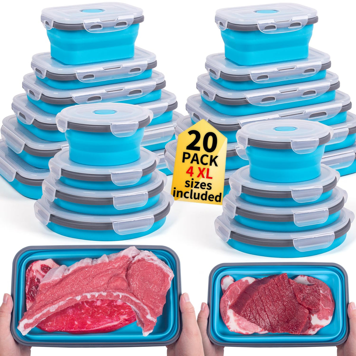 Annaklin contenedores colapsables rectangulares de 81oz, gran capacidad para marinar o almacenar.