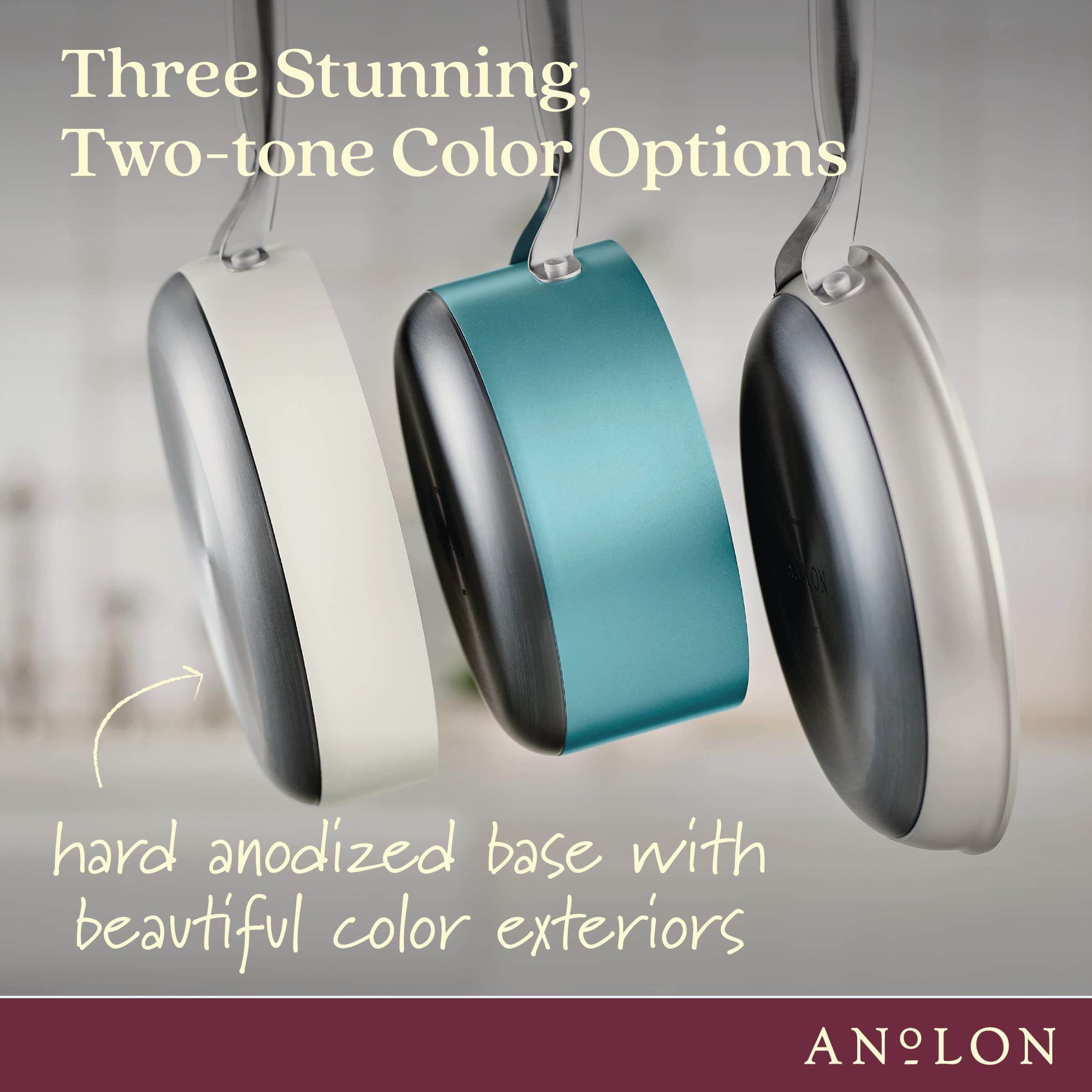 Anolon Achieve exterior antiadherente triple capa, resistente a manchas y fácil de limpiar.