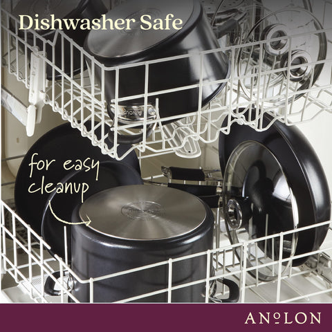 Anolon SmartStack apilamiento compacto para organización en la cocina.