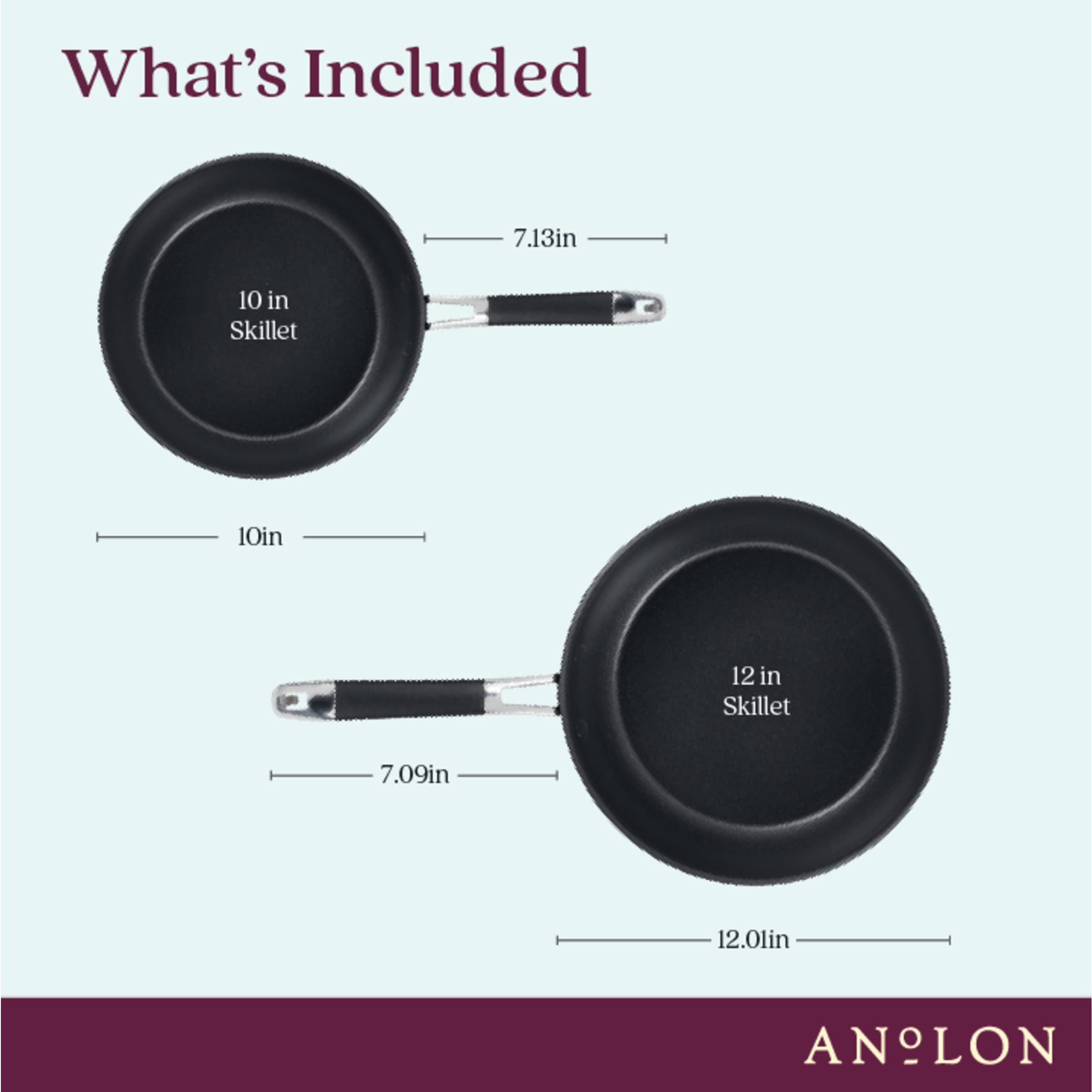 Anolon SmartStack sartenes apilables de 10 y 12 pulgadas en negro, ahorro de espacio.