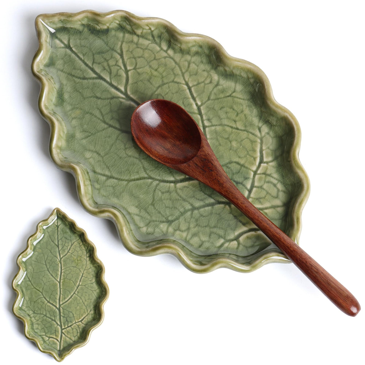 Anoonse reposa-cucharas hoja verde, cerámica duradera para cocina limpia.