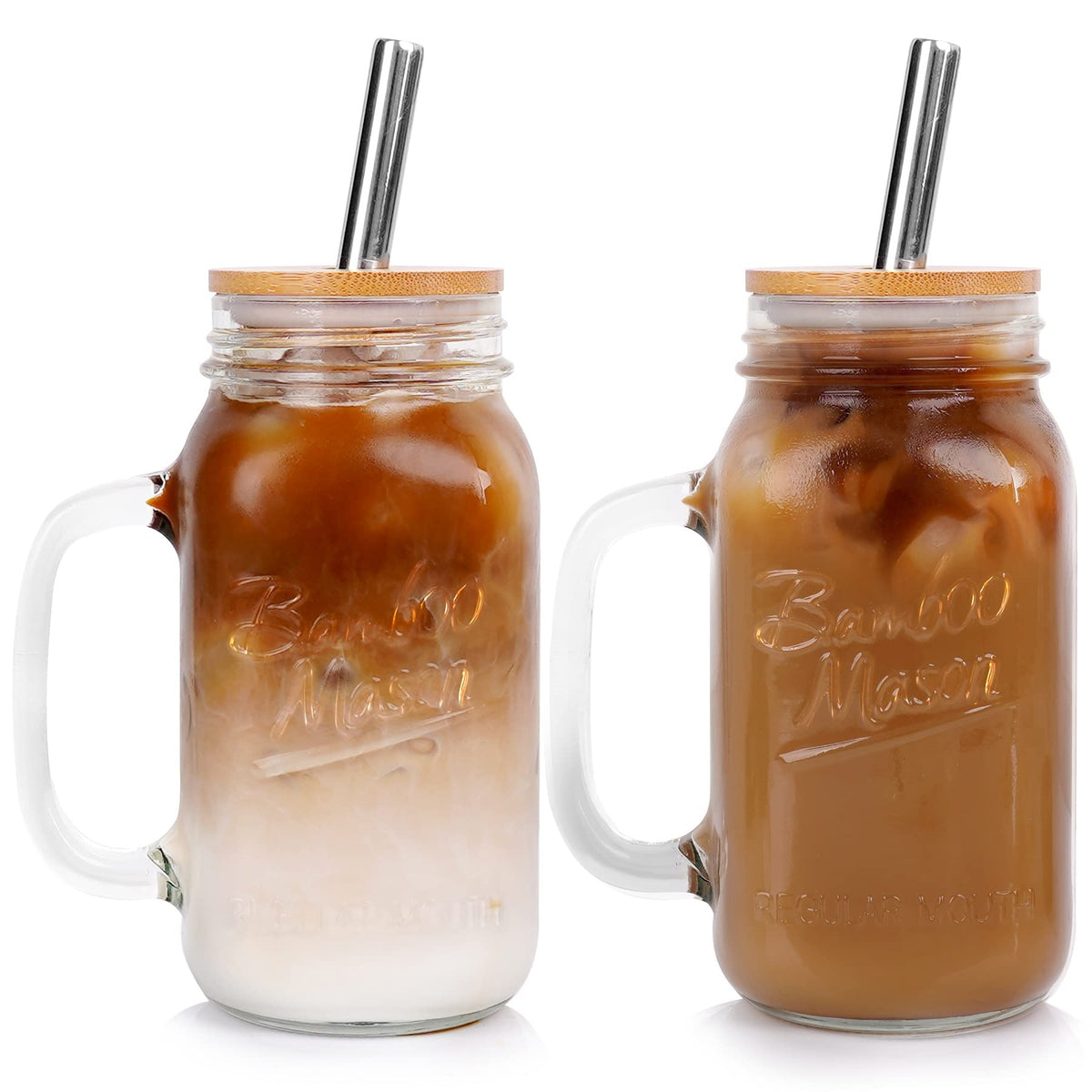 ANOTION tarro cristal de 24oz con tapa de bambú y pajilla, ideal para bebidas.
