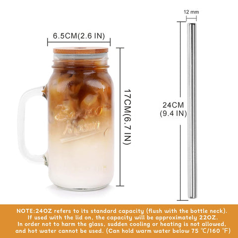 ANOTION tarro cristal con pajilla de acero inoxidable para bebidas frías.