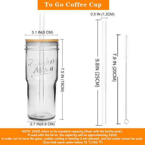 ANOTION vaso de vidrio con tapa y pajilla, perfecto para café frío en viajes.