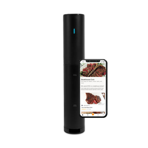 Anova Culinary Sous Vide Mini control de temperatura preciso en la unidad.