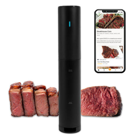Anova Culinary Sous Vide Mini en olla, resultados consistentes para carnes.