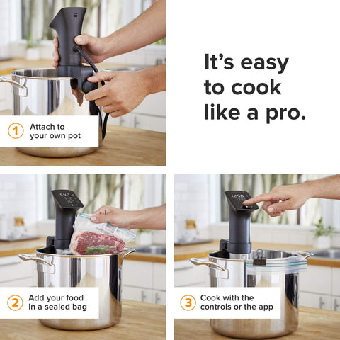 Anova Culinary Sous Vide Pro, acero inoxidable, durabilidad profesional para uso diario.