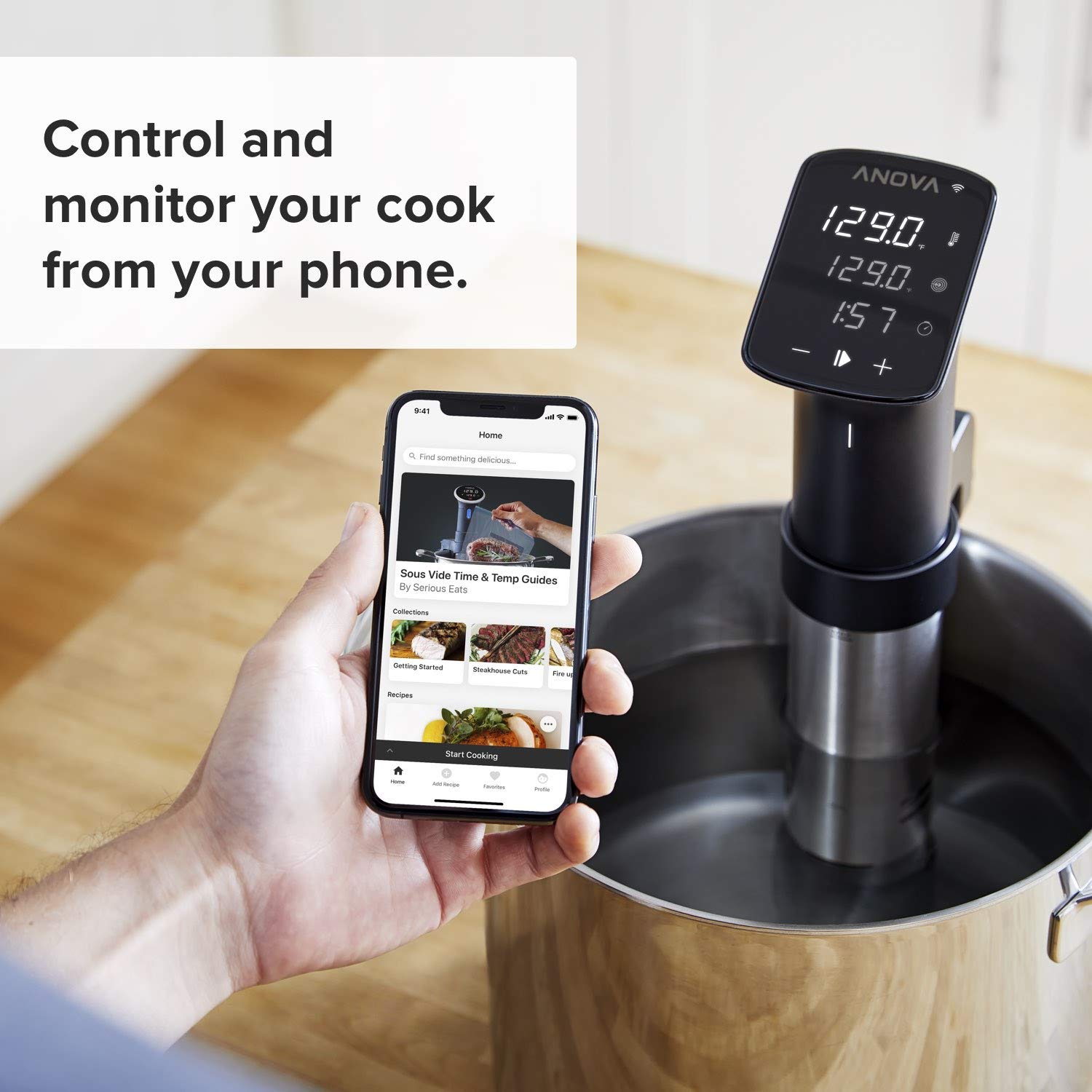Anova Culinary Sous Vide Pro, conectividad WiFi, gestionar cocción desde la aplicación.
