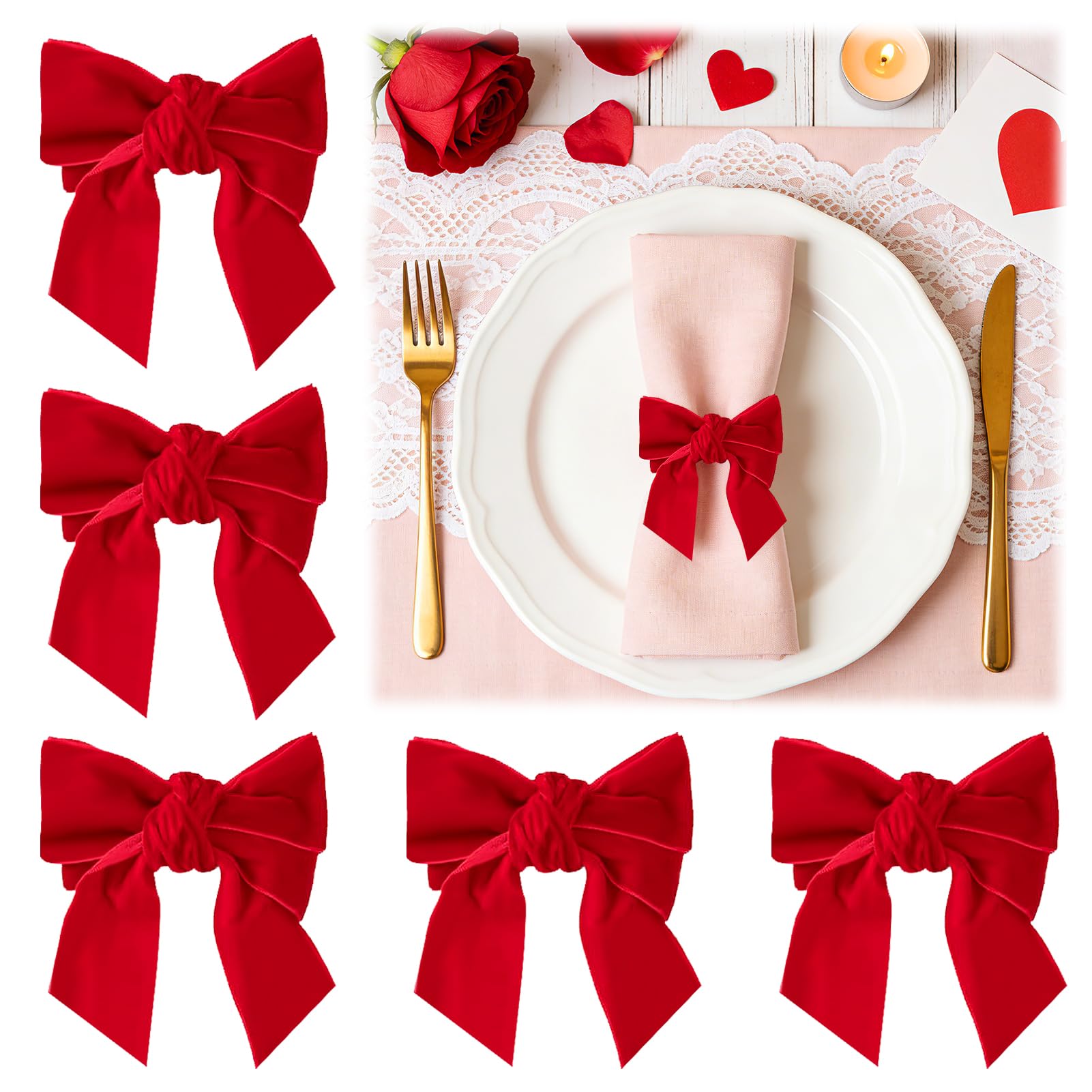 ANPHSIN anillos para servilletas con lazo rojo, añaden elegancia a la mesa.