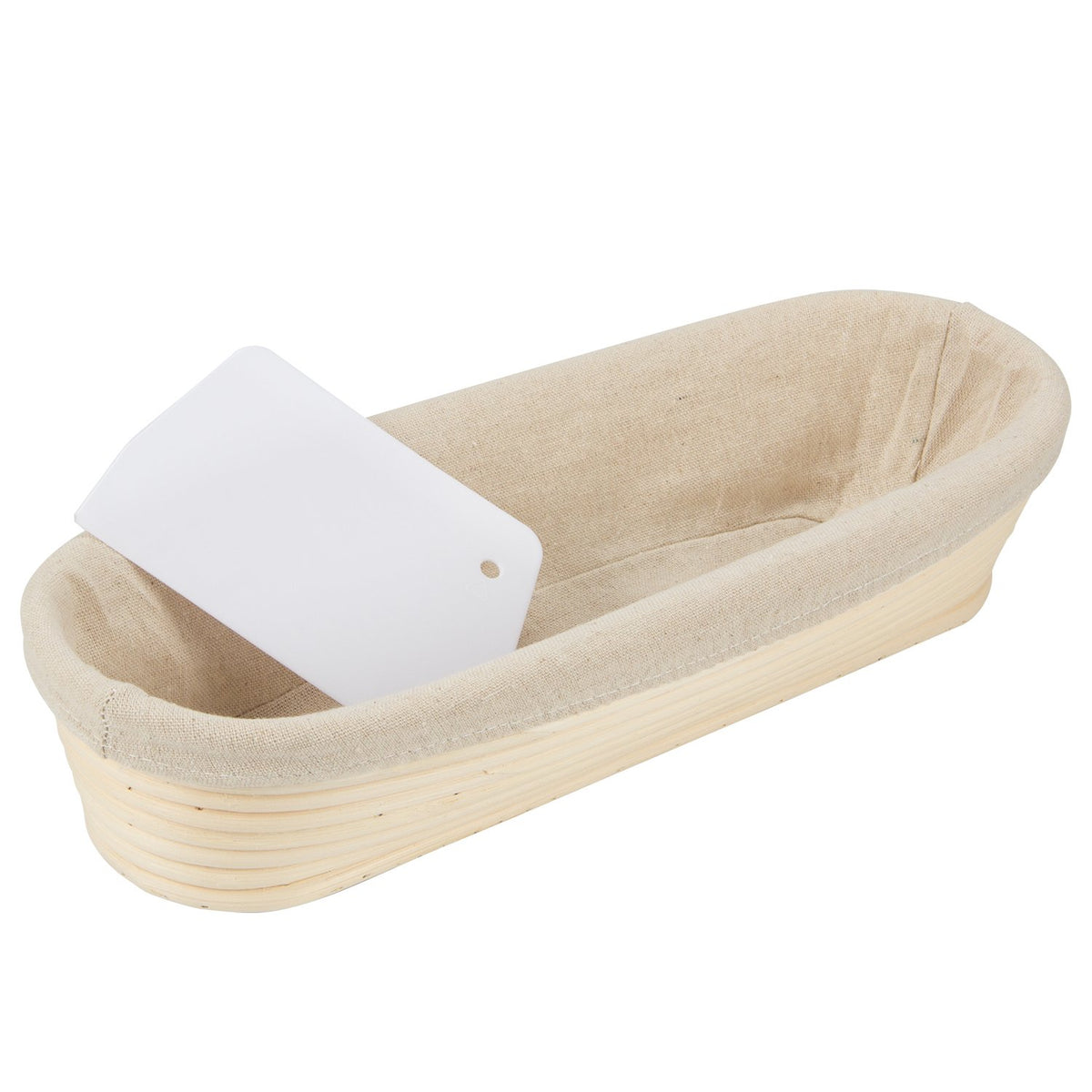 ANPHSIN cesta de fermentación ovalada con forro de lino para levado uniforme.